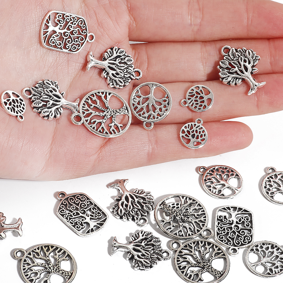 Drop Earrings - Antique Silver Plated Connectors Beads Hollow