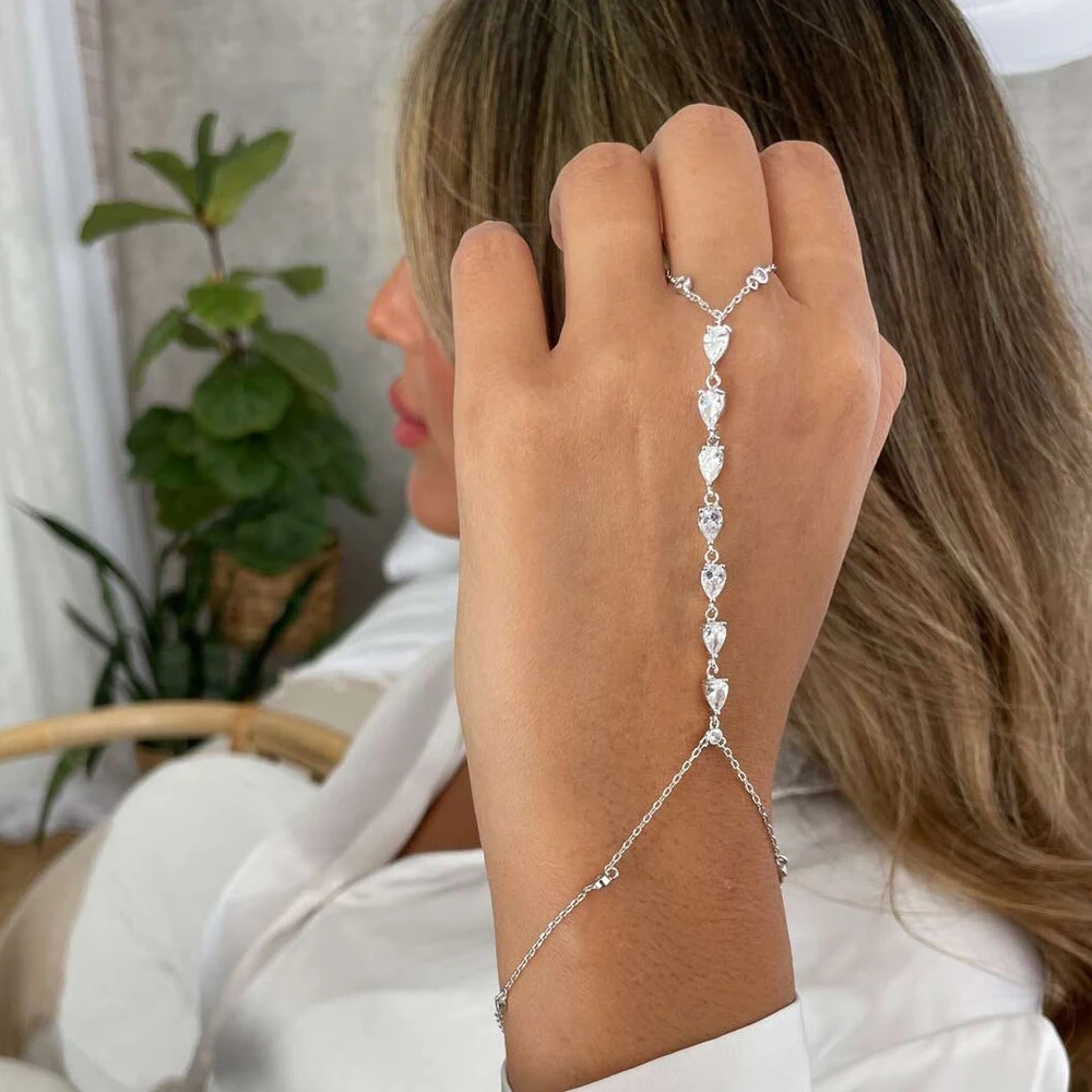 The Jewelry & Watches - Fashion Zircon Teardrop Finger Bracelet Slave