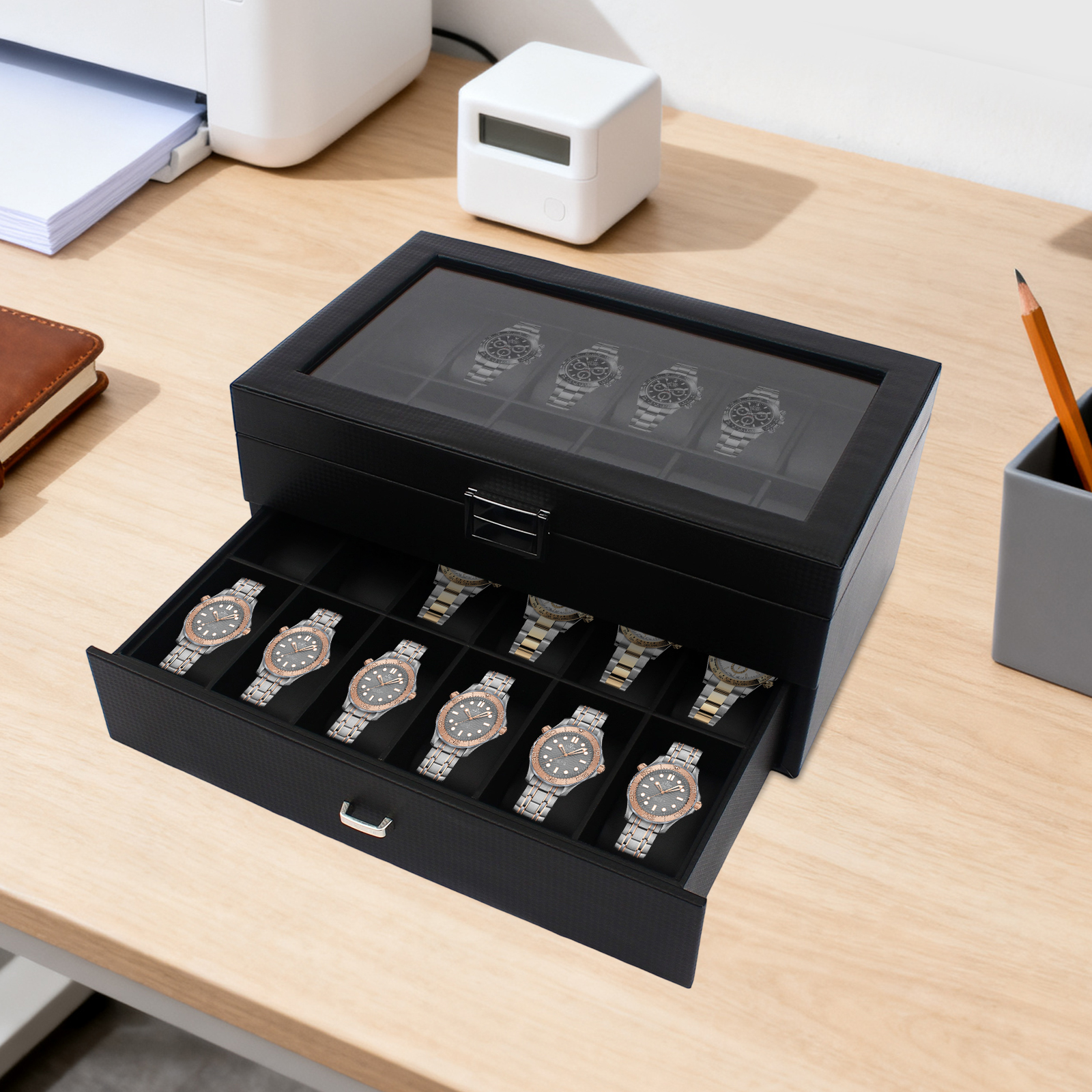Jewelry Box With Watches - 24 Slot Watch Storage Box Display