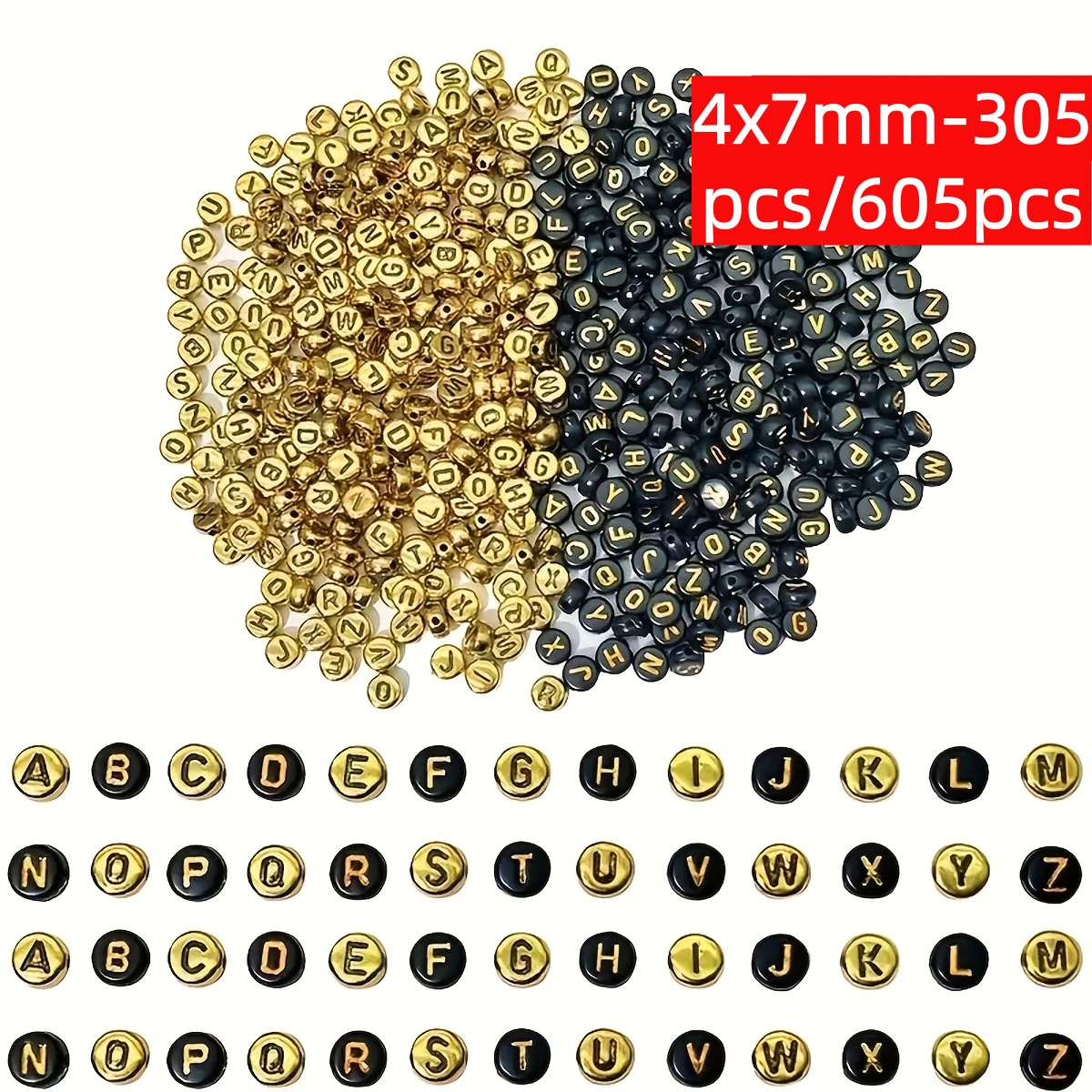 Jewelry Quotes - 4x7MM 305/605pcs English letter beads, black
