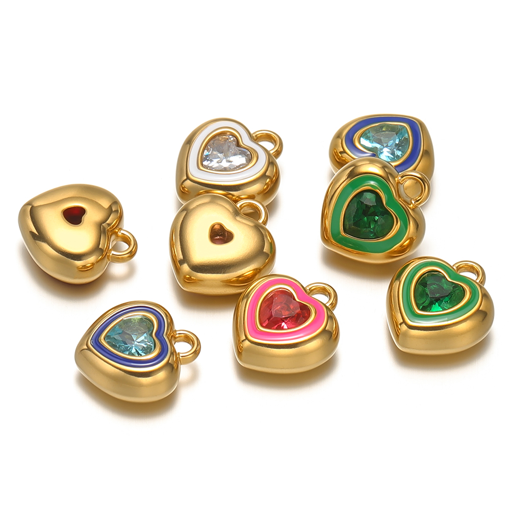 Drop Earrings - 4pcs Stainless Steel Enamel Heart Zirconia