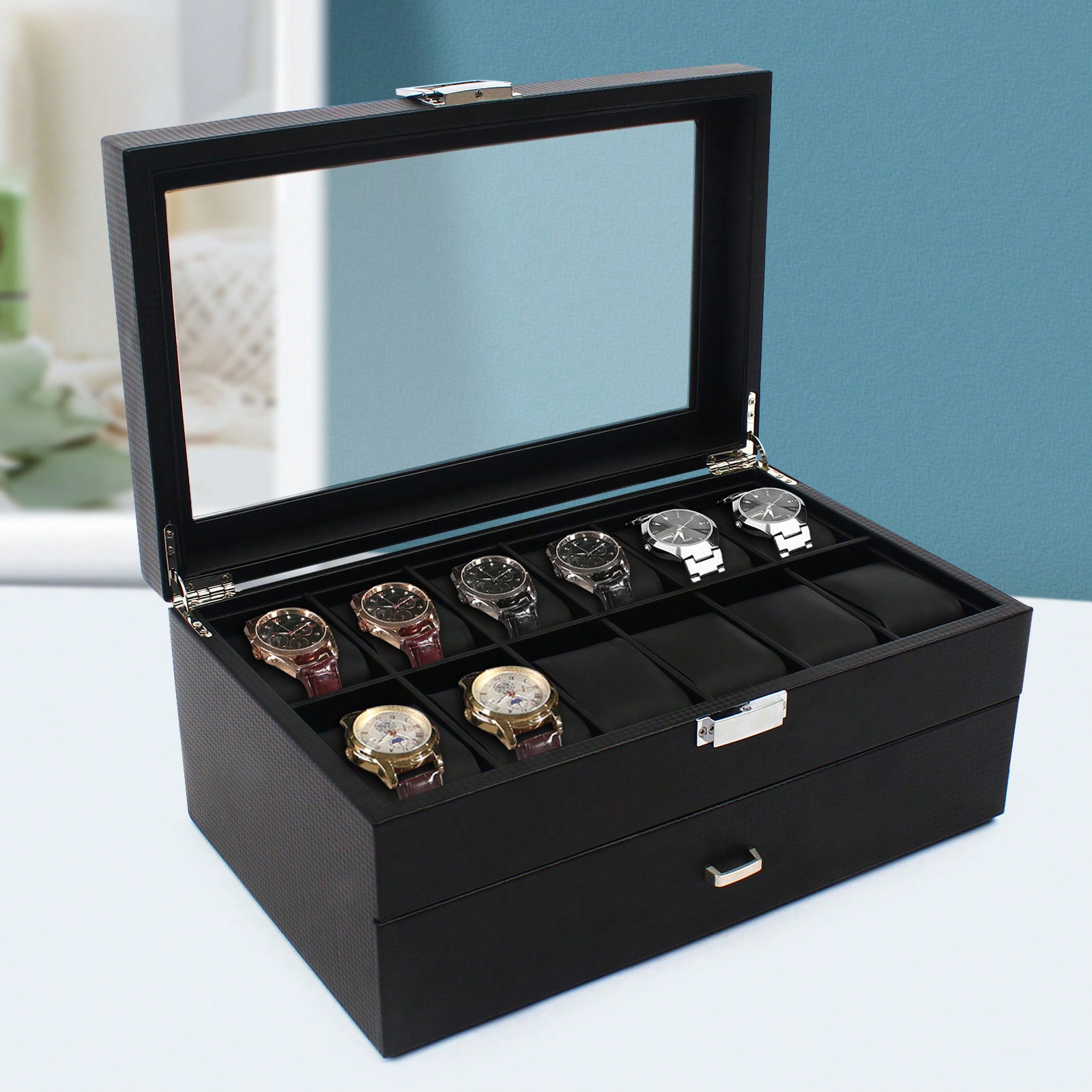 Jewelry Box With Watches - 24 Slot Men Watch Display Case