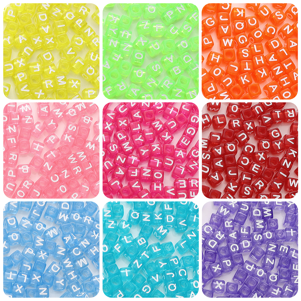 Jewelry Quotes - 6x6mm Acrylic Translucent Square Letter Alphabet