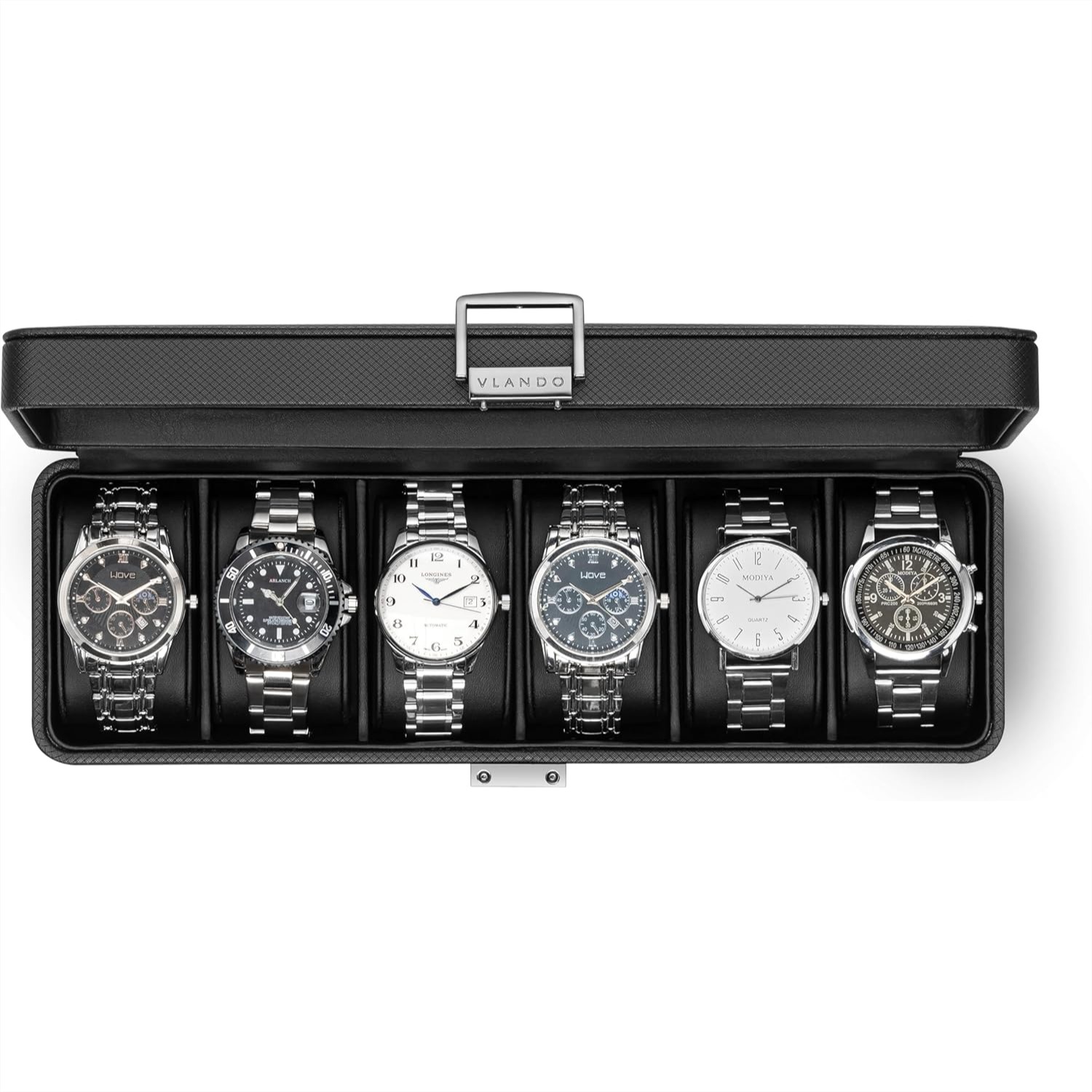 Jewelry Box With Watches - 6-Slot Watch Case with Glass Lid
