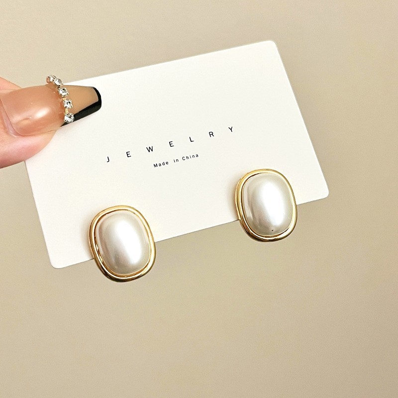 Pearl Stud Earrings - 925 Silver Needle Korean Fashion Square
