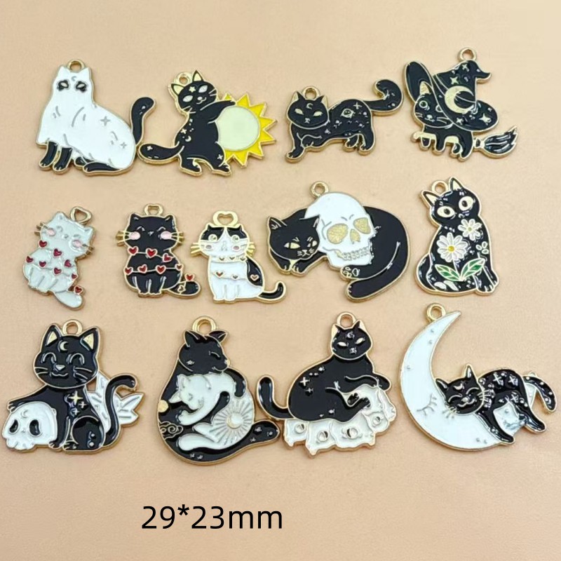 The Jewelry & Watches - 10pcs Original Alloy Enamel Black Cat