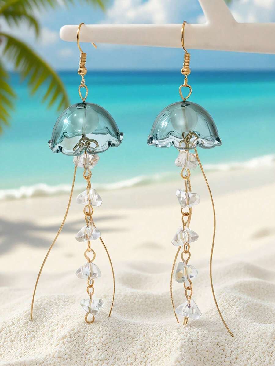 Drop Earrings - Seafoam Blue Jellyfish Drop Earrings With