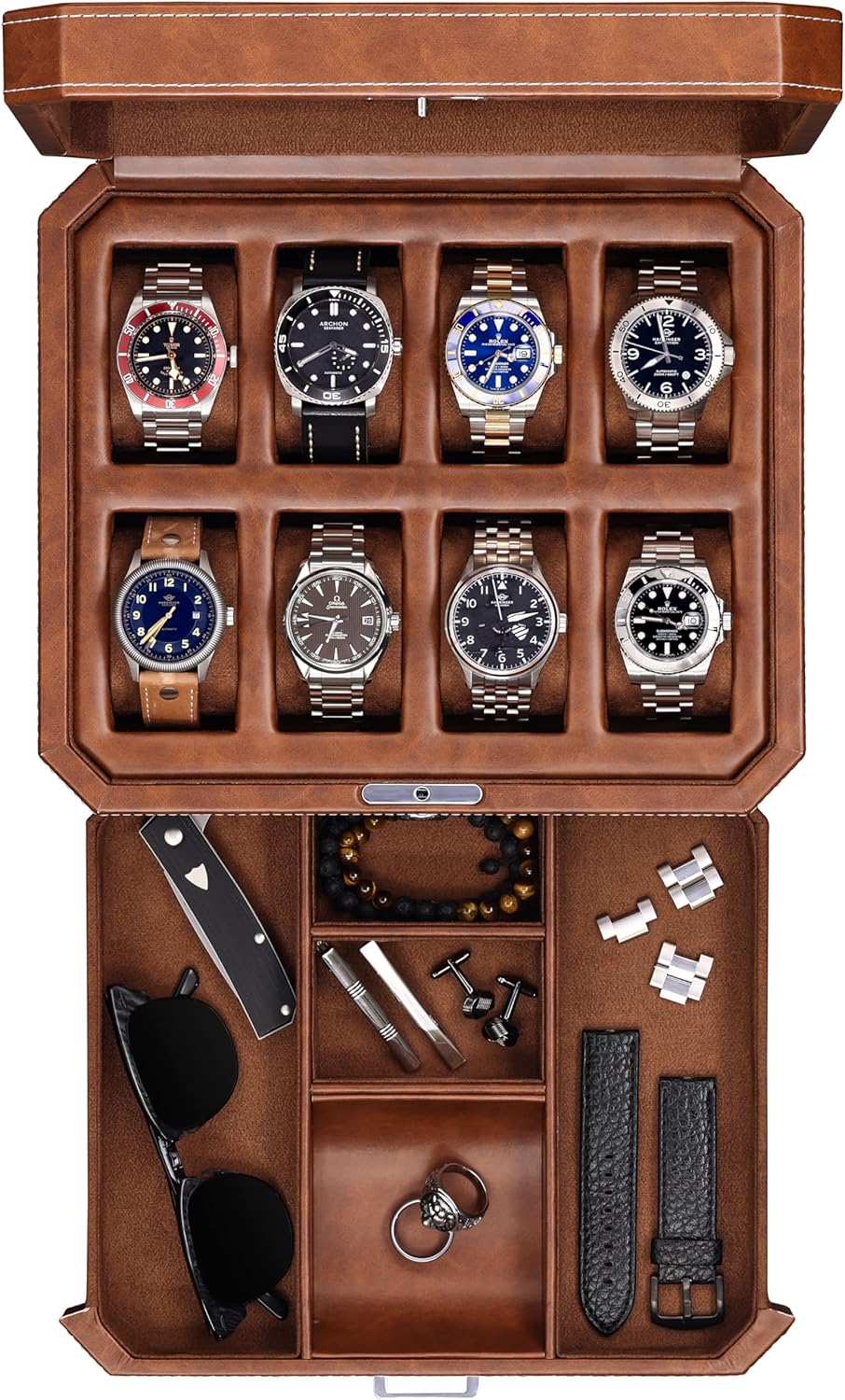 Jewelry Box With Watches - 8 Slot Leather Watch Box with