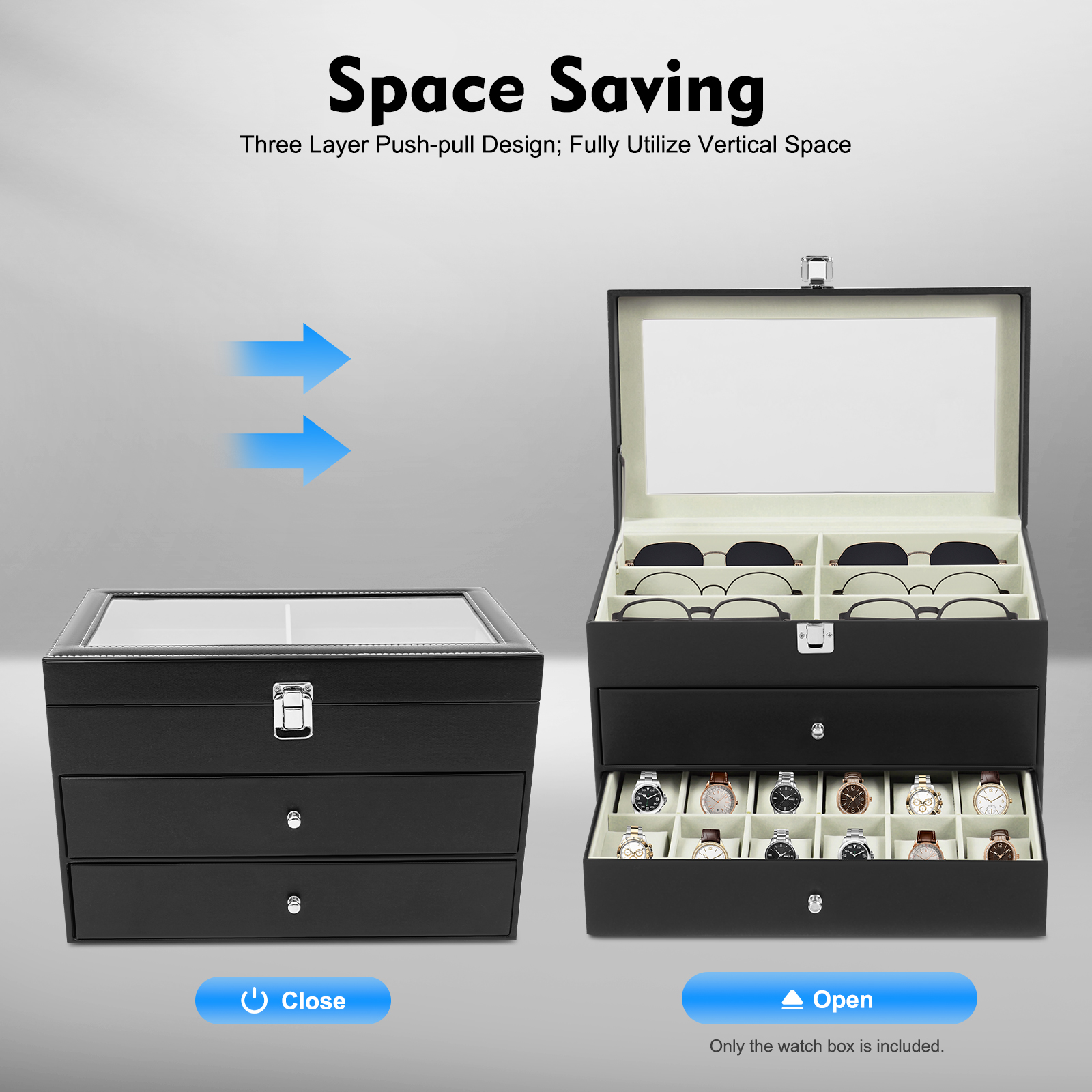 Jewelry Box That Holds Watches - 6/12/20/24/30Slots Large-capacity Watches and Glasses Display