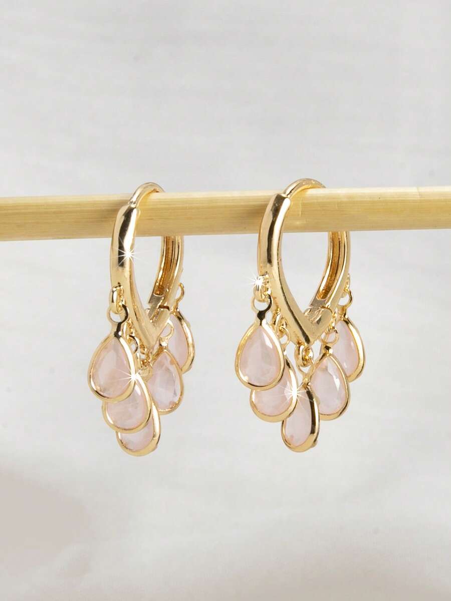 Drop Earrings - Delicate Gold-Tone Huggie Earrings With Five