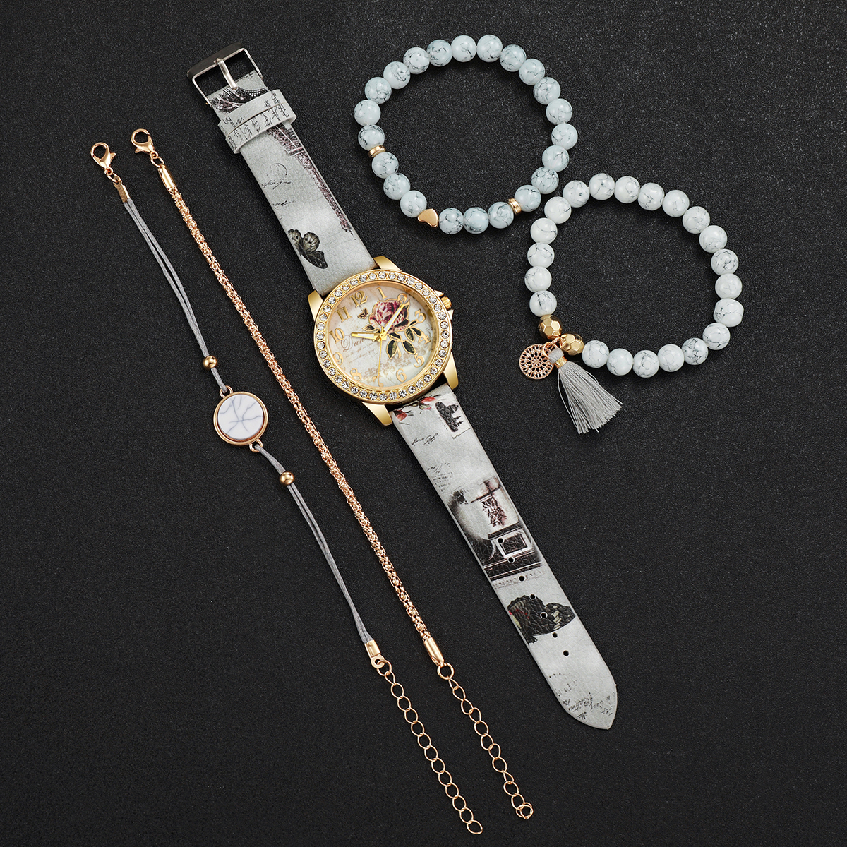 5PCS Fashion Flower Printed Wo - Jewelry Making Watches reseña y precio
