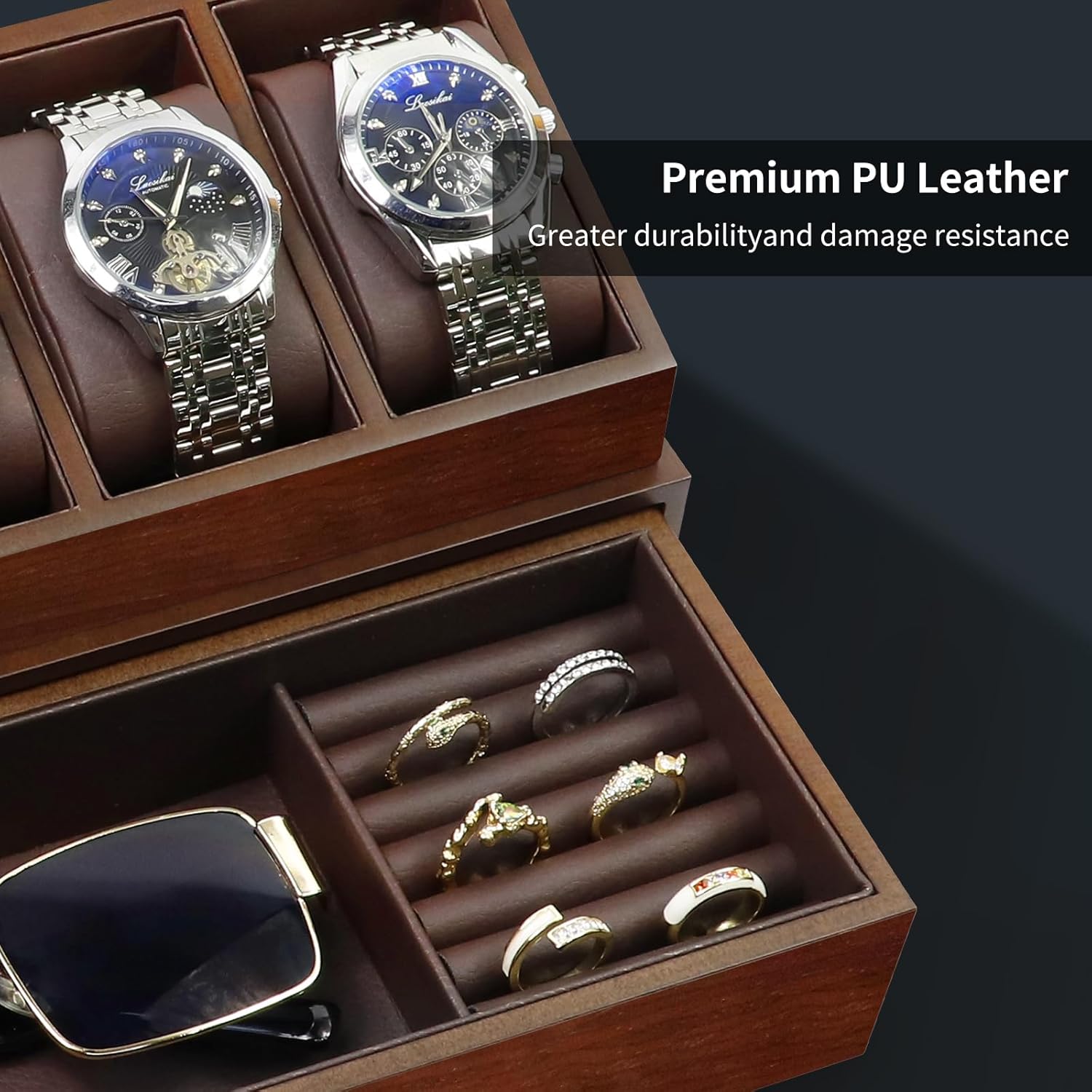 Wooden Watch Box with 6 Slots  - Jewelry Box With Watches reseña y precio