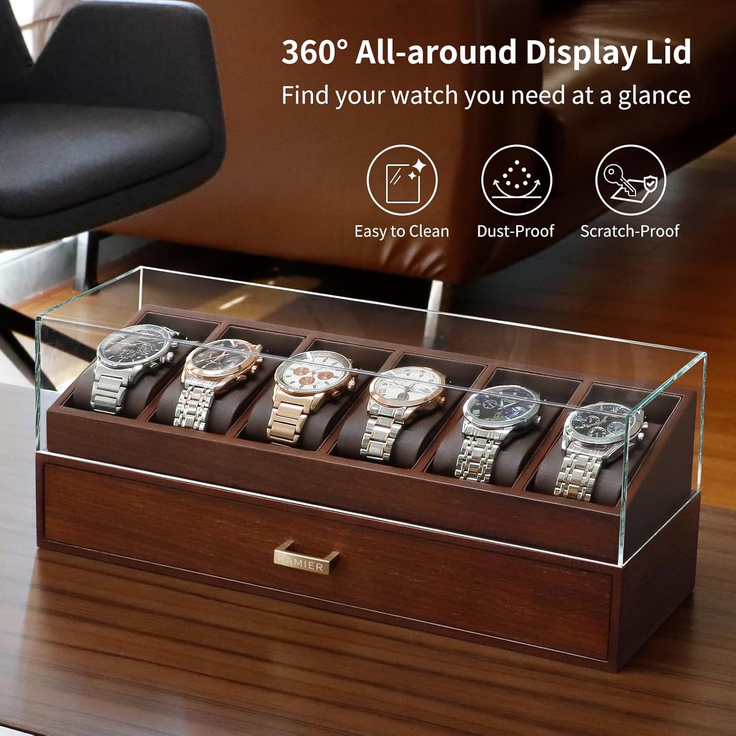Wooden Watch Box with 6 Slots  - Jewelry Box With Watches reseña y precio