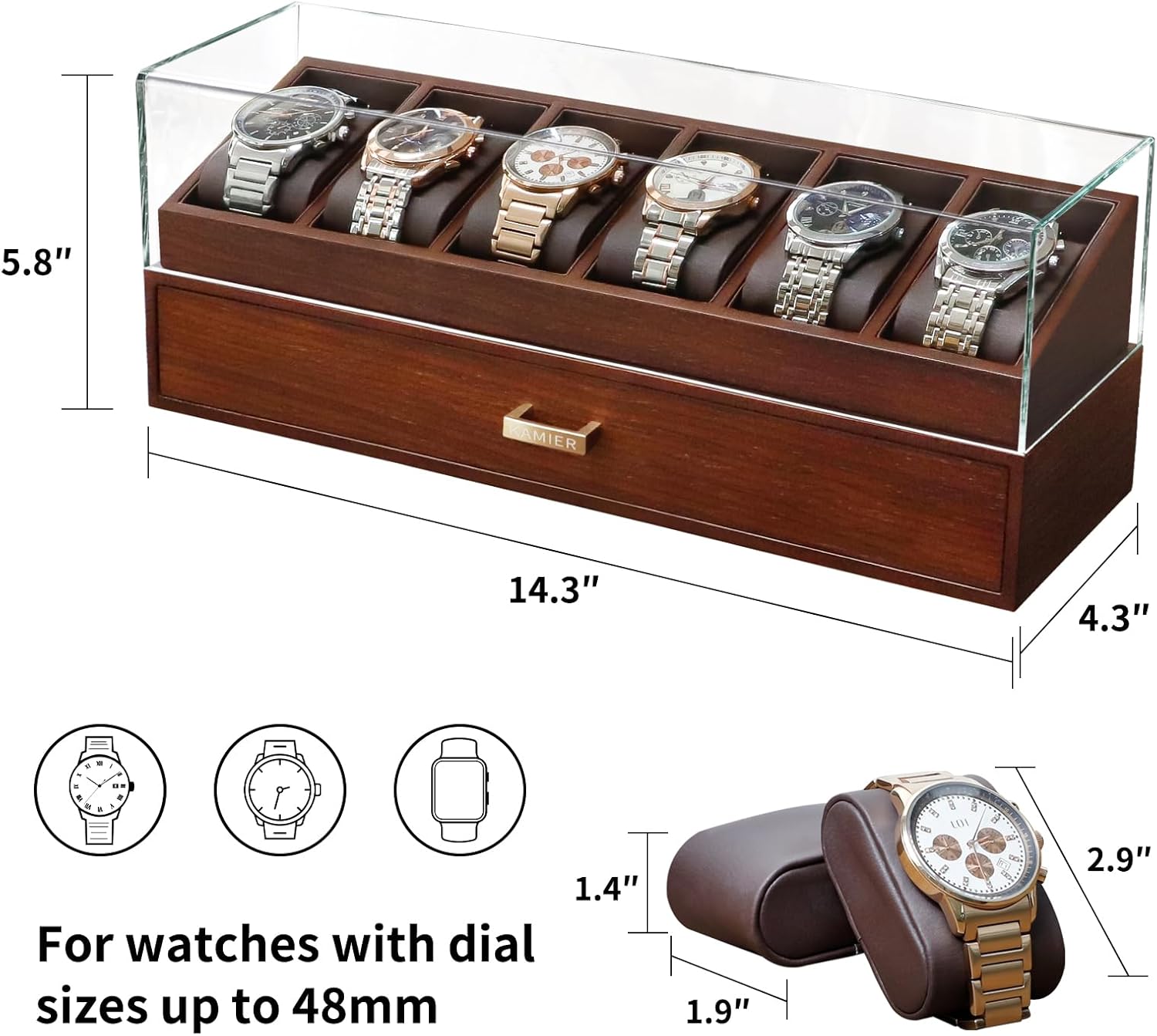 Wooden Watch Box with 6 Slots  - Jewelry Box With Watches reseña y precio