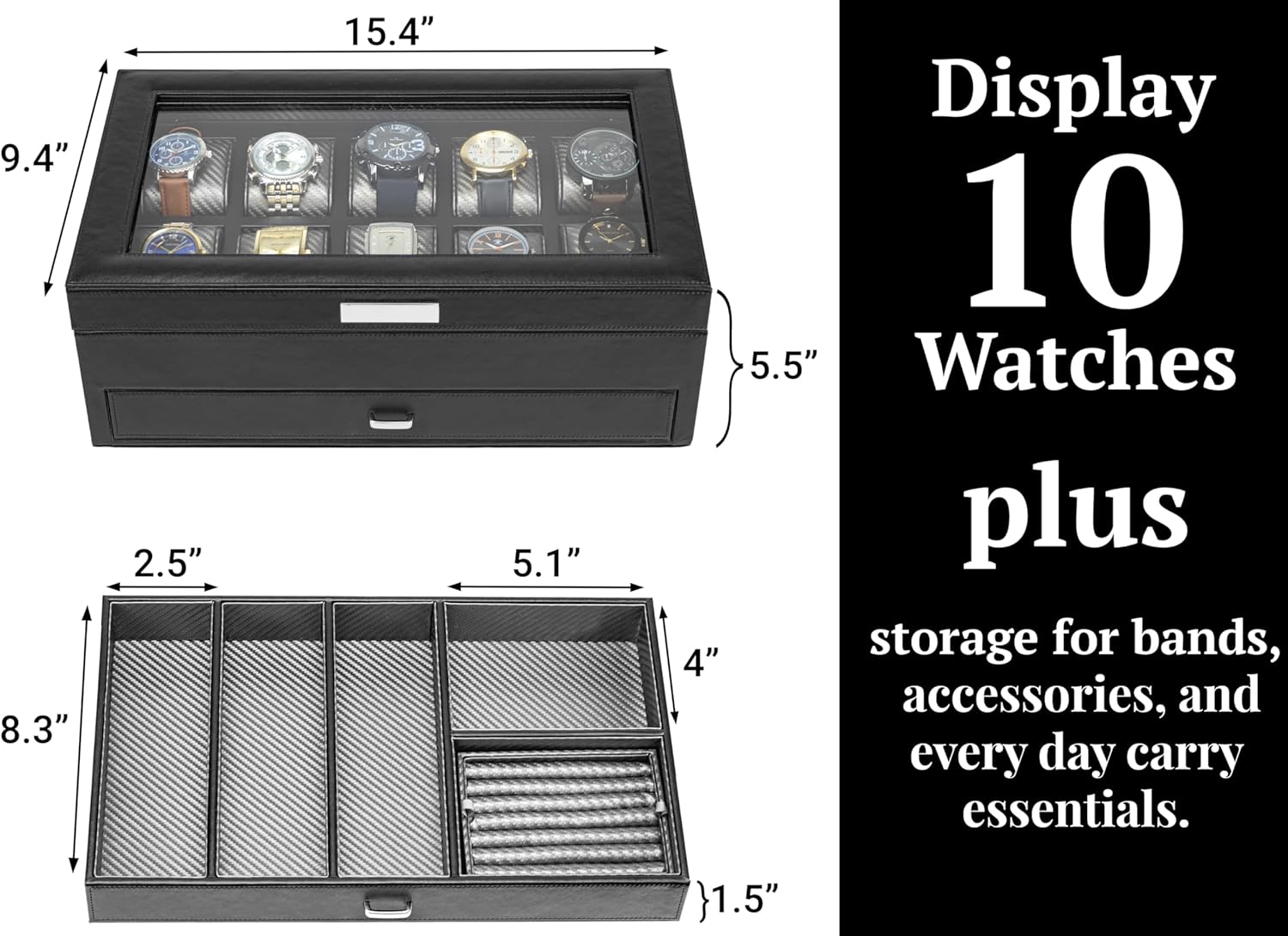 Large Watch Box for Men, 10-Sl - Jewelry Box With Watches reseña y precio