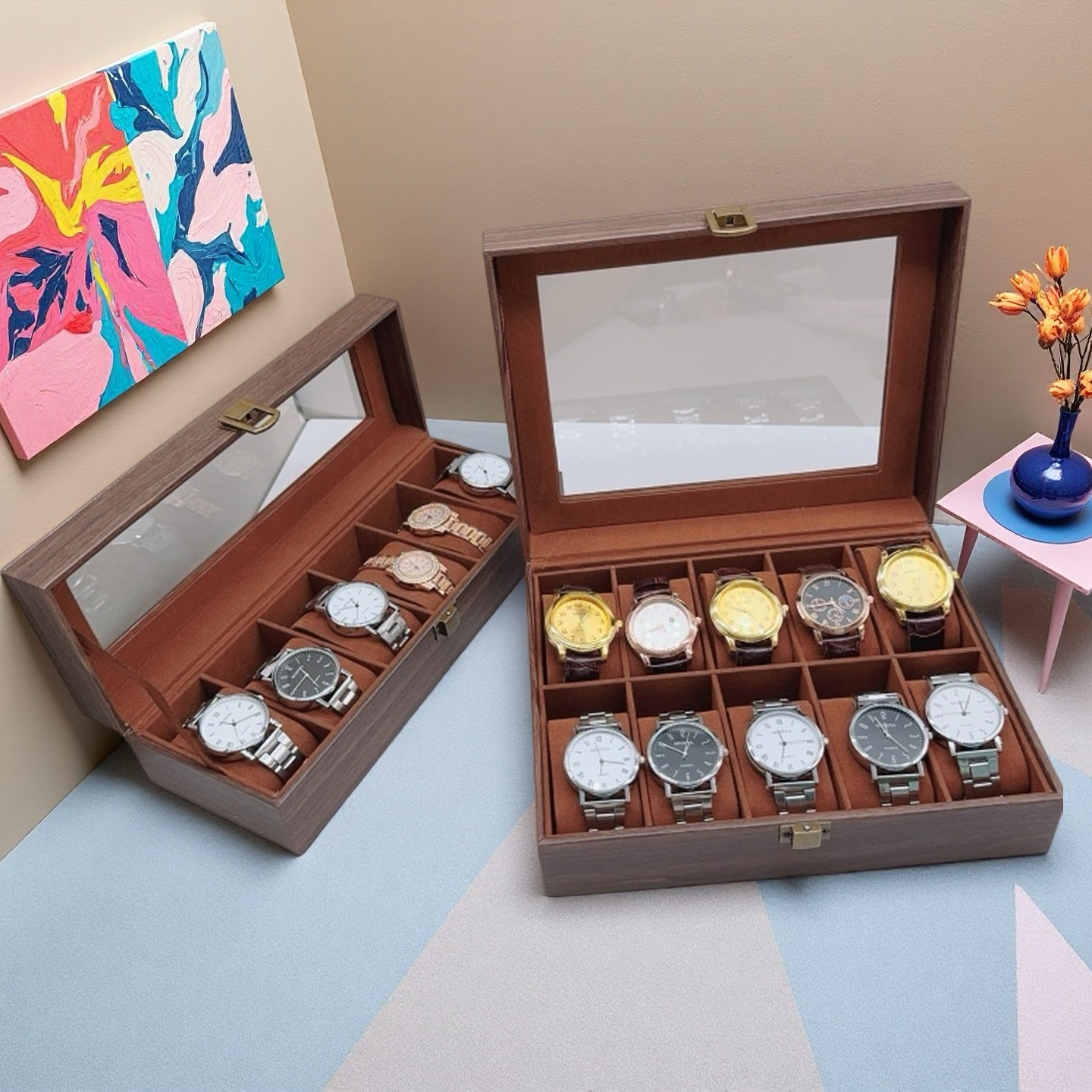 Wood Watch Box 6/10/12 Grids W - Jewelry Box That Holds Watches reseña y precio