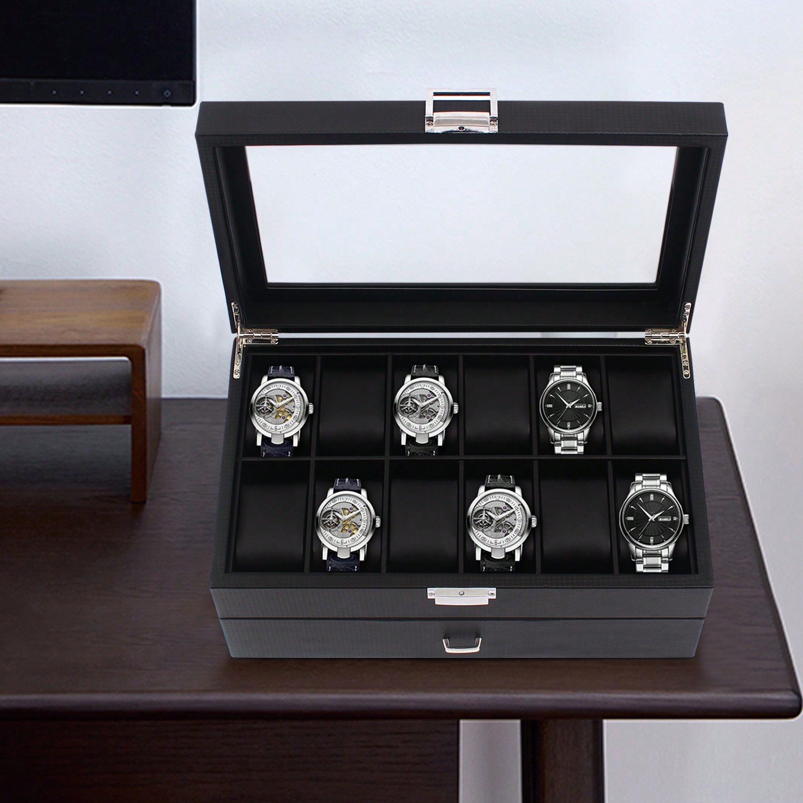 24 Slot Men Watch Display Case - Jewelry Box With Watches reseña y precio