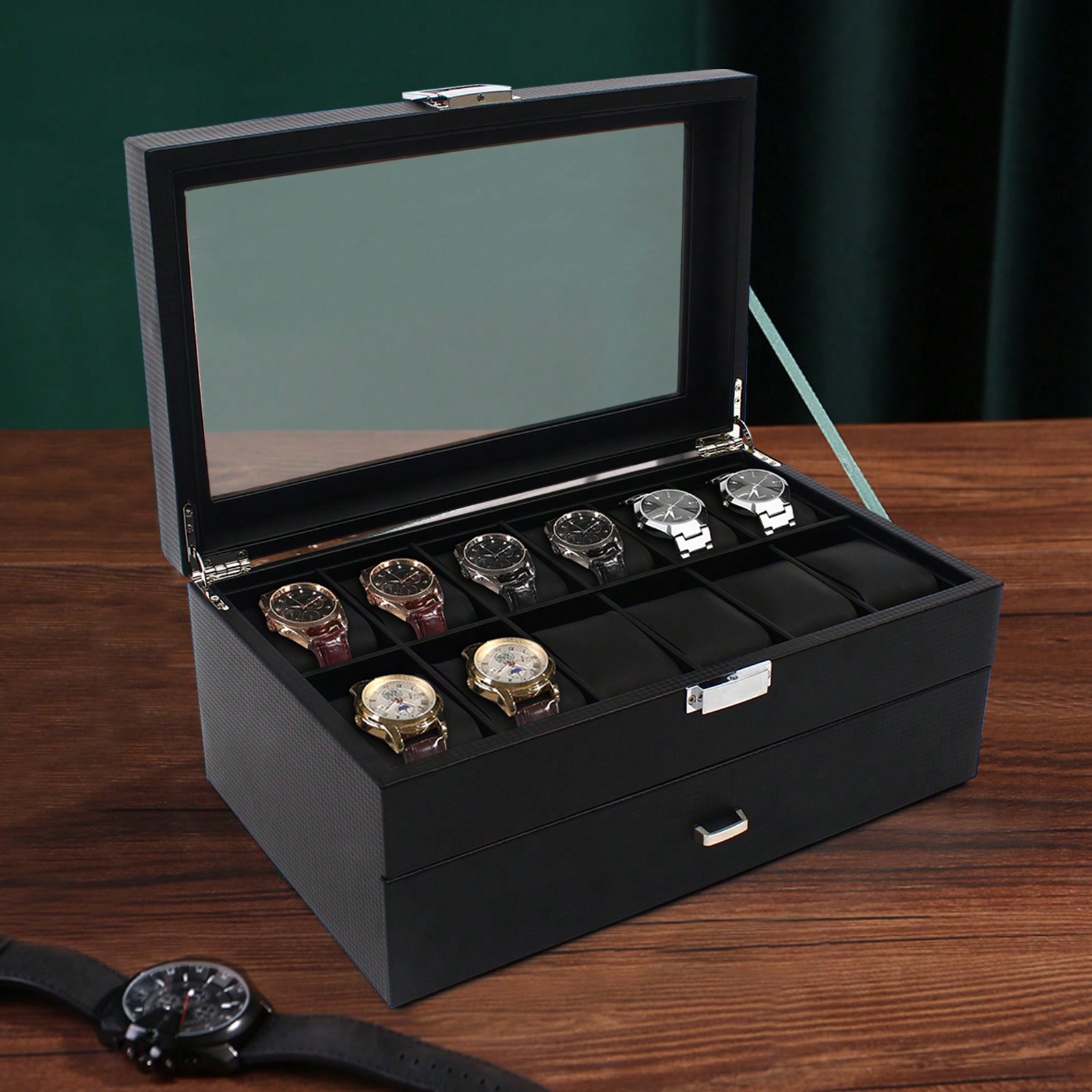 24 Slot Men Watch Display Case - Jewelry Box With Watches reseña y precio