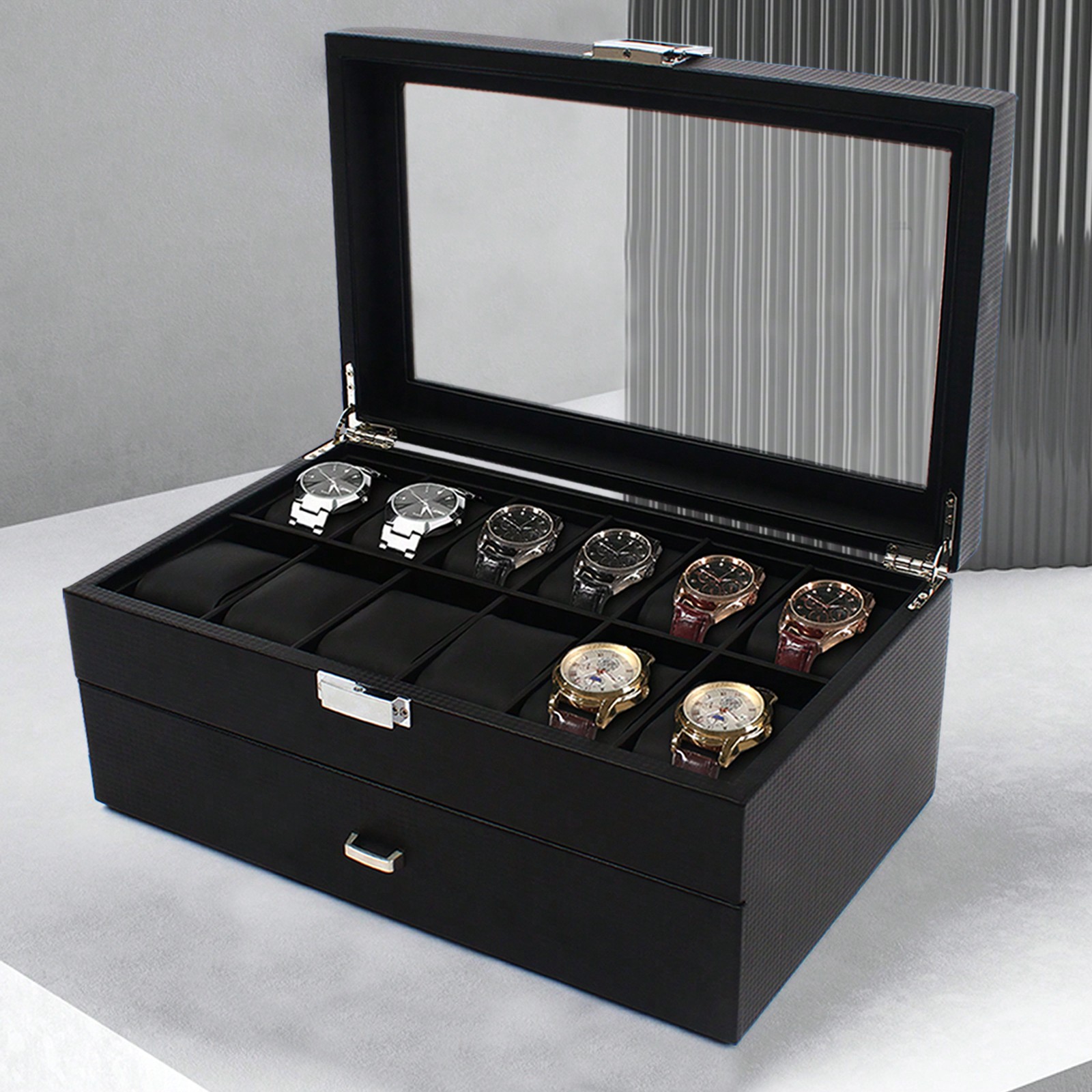 24 Slot Men Watch Display Case - Jewelry Box With Watches reseña y precio