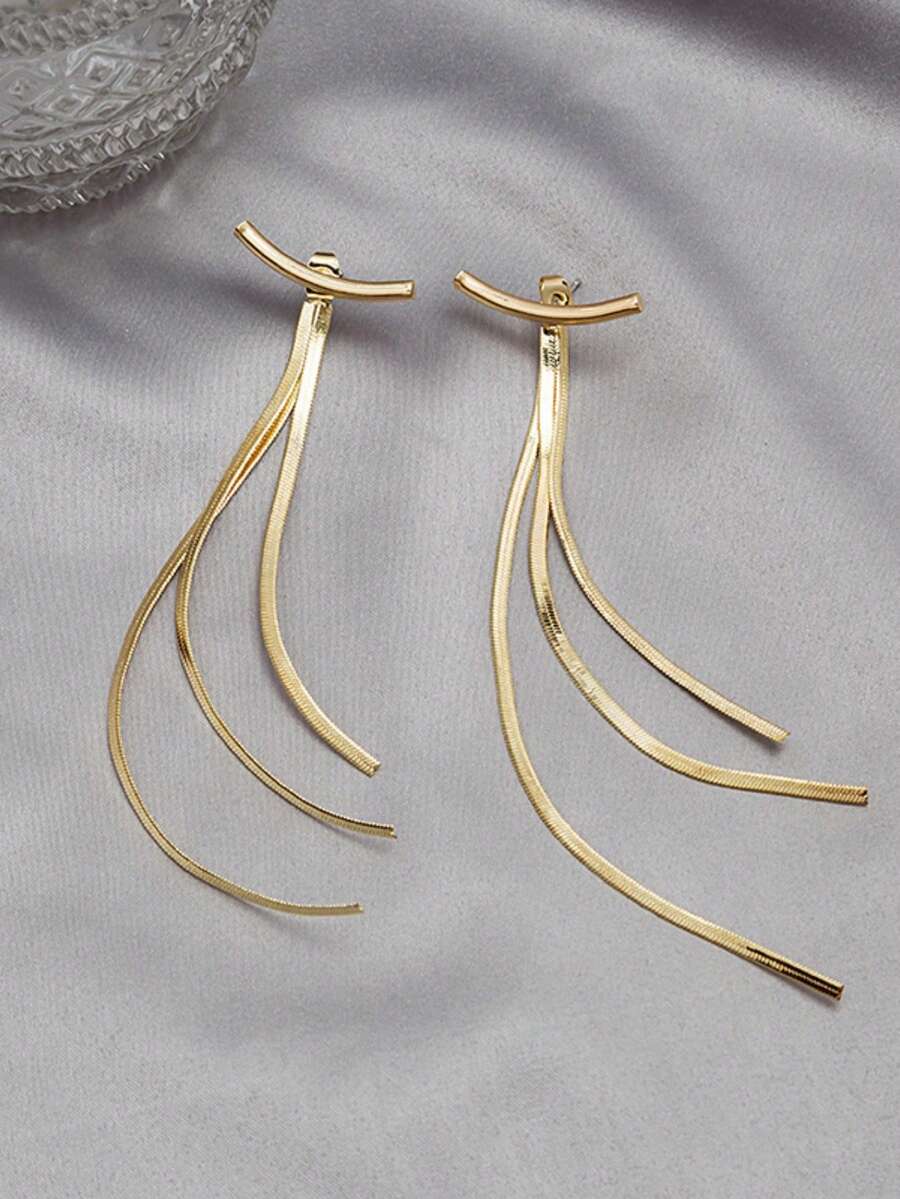 Gold-Tone Curved Bar Top Tripl - Drop Earrings reseña y precio