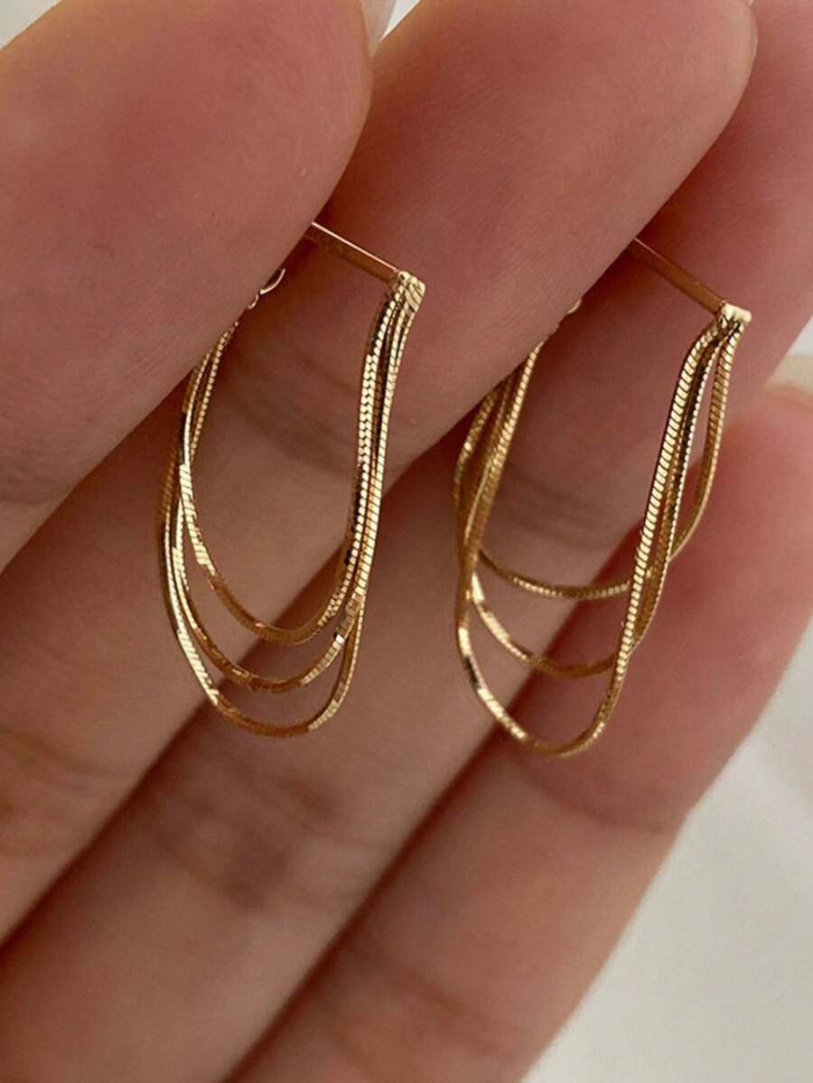 Gold-Tone Curved Bar Top Tripl - Drop Earrings reseña y precio