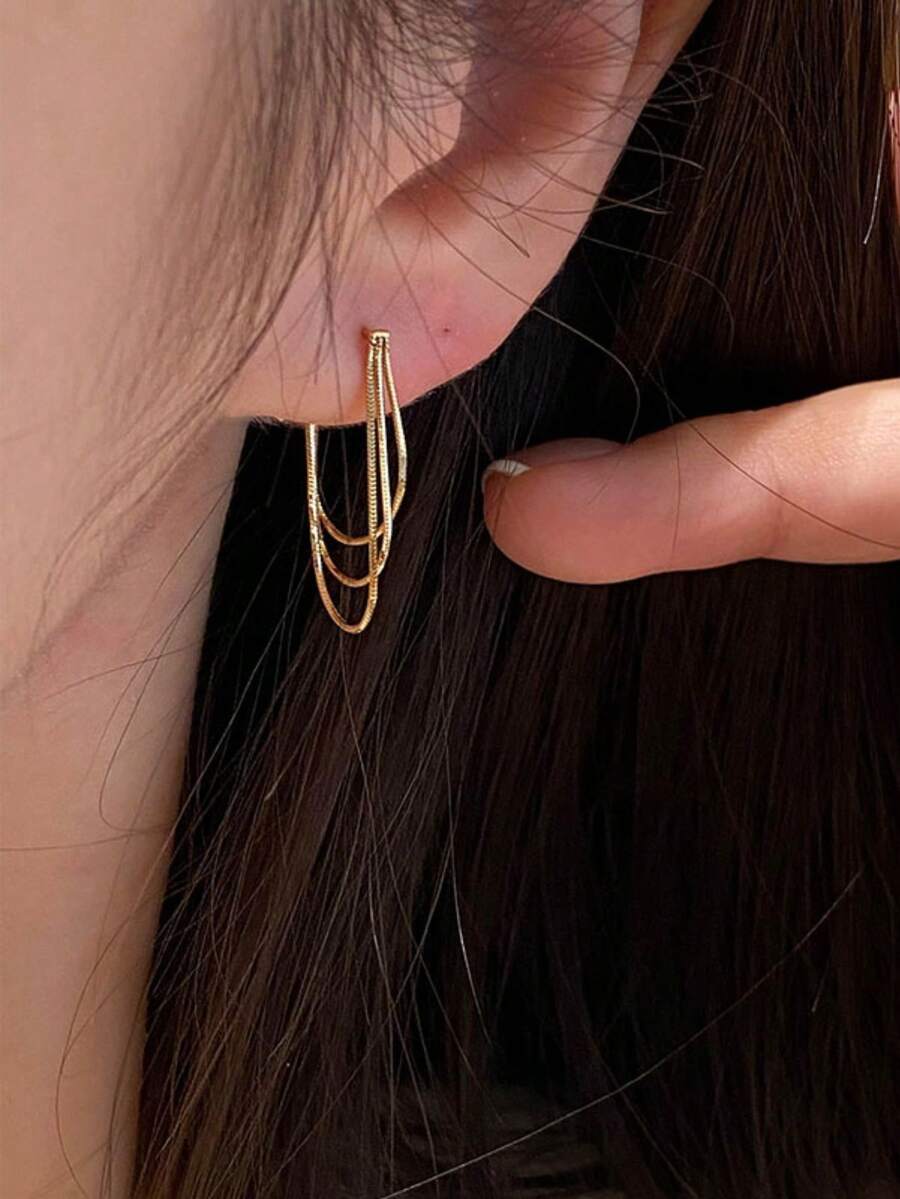 Gold-Tone Curved Bar Top Tripl - Drop Earrings reseña y precio