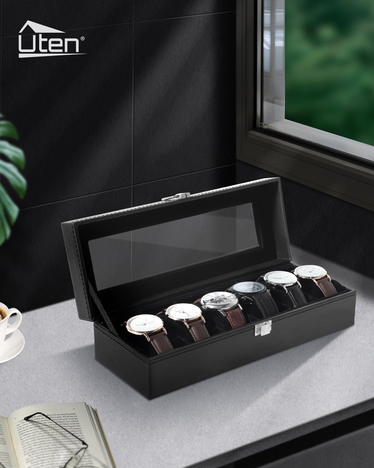 6 Slot Watch Box with Glass Li - Jewelry Box With Watches reseña y precio