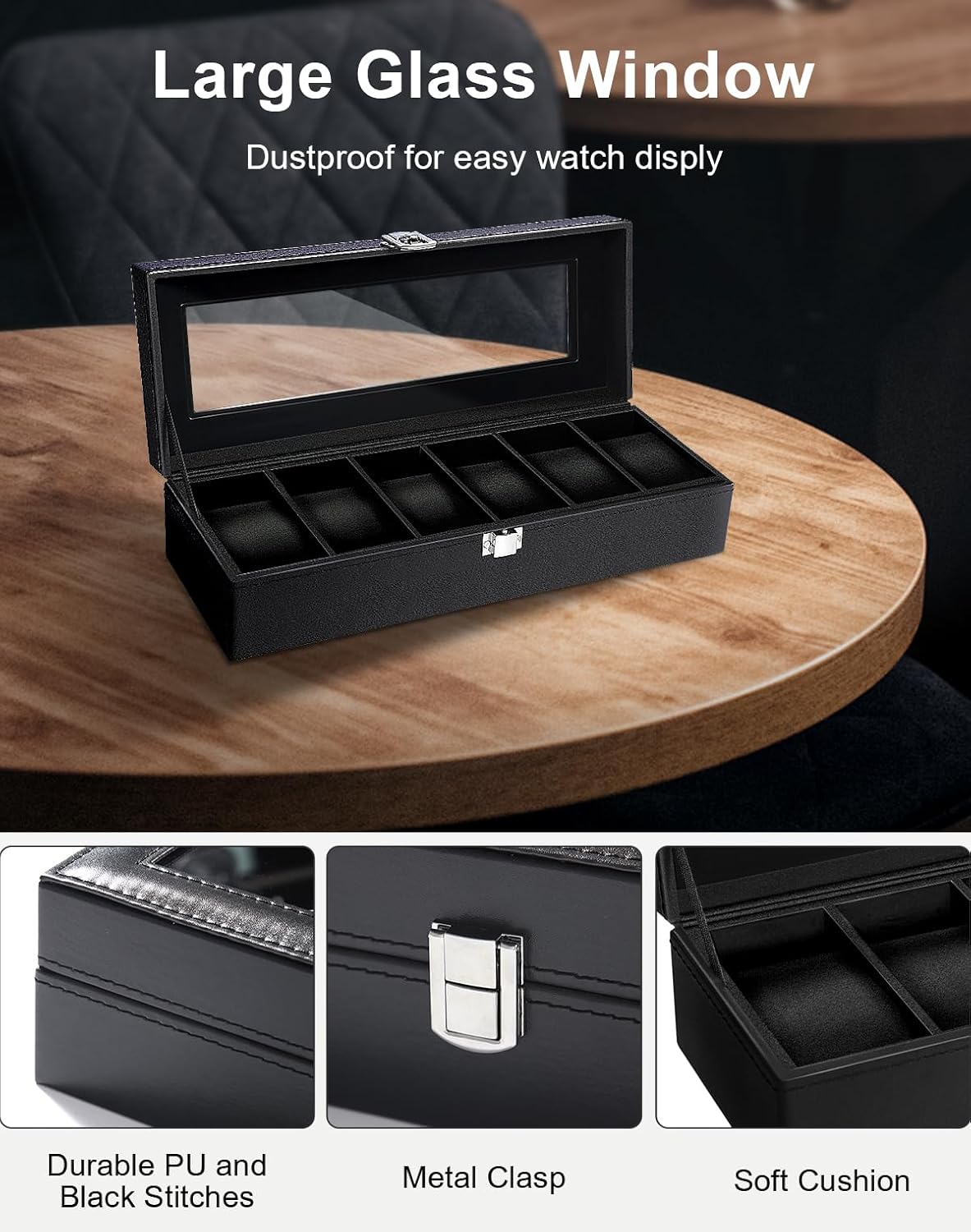 6 Slot Watch Box with Glass Li - Jewelry Box With Watches reseña y precio