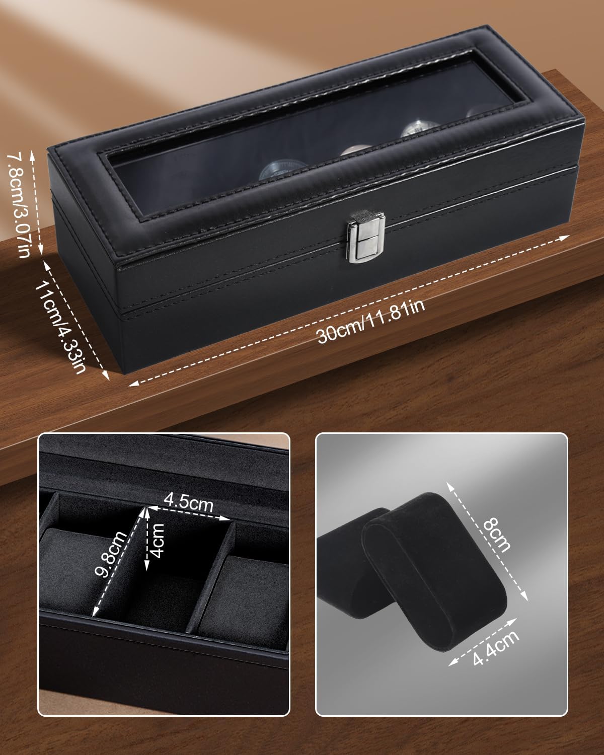 6 Slot Watch Box with Glass Li - Jewelry Box With Watches reseña y precio