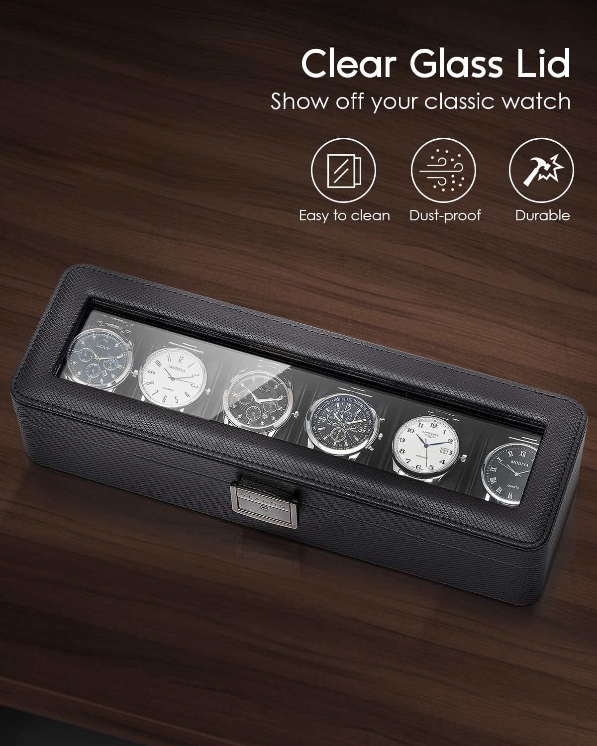 6-Slot Watch Case with Glass L - Jewelry Box With Watches reseña y precio