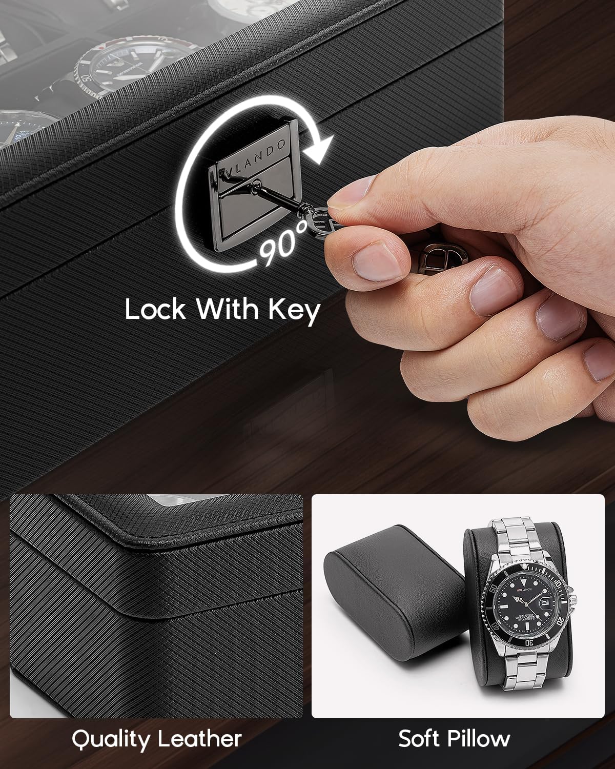 6-Slot Watch Case with Glass L - Jewelry Box With Watches reseña y precio