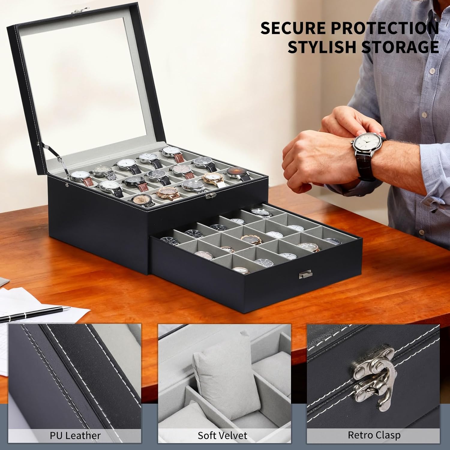 Watch Box Organizer with Glass - Jewelry Box That Holds Watches reseña y precio