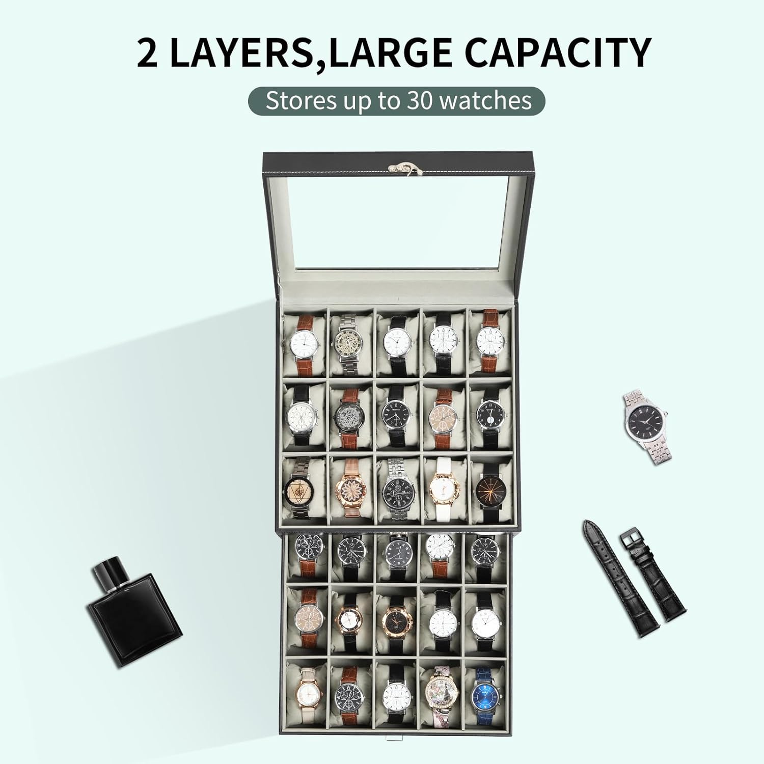 Watch Box Organizer with Glass - Jewelry Box That Holds Watches reseña y precio