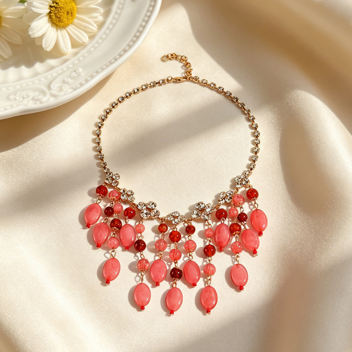 Trendy Pink Red Teardrop Beade - The Jewelry & Watches reseña y precio