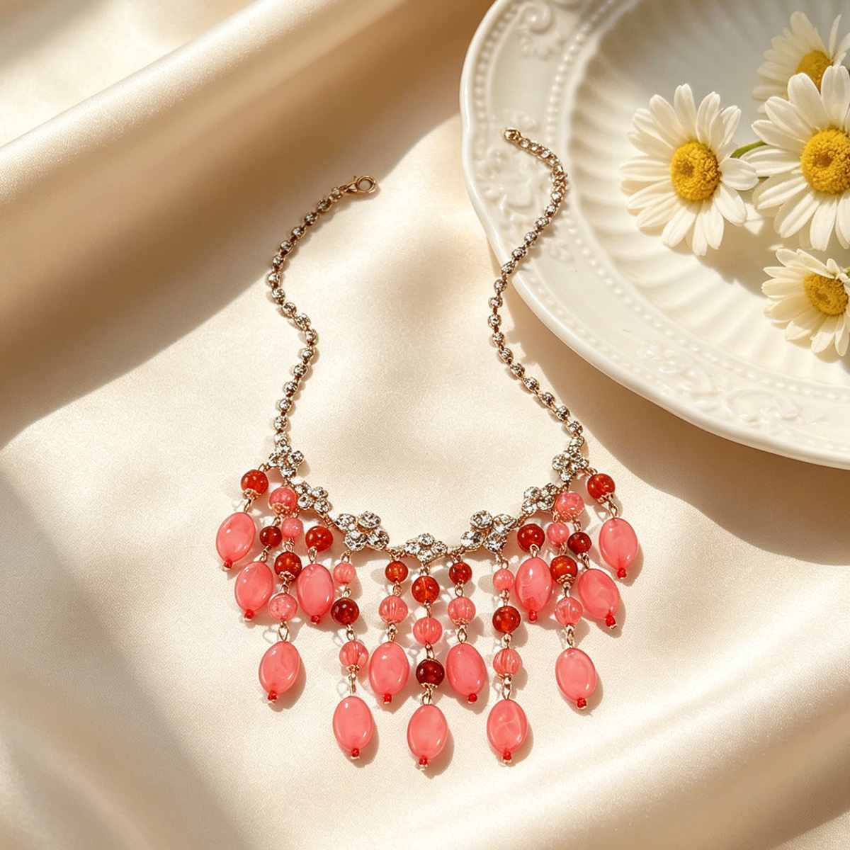 Trendy Pink Red Teardrop Beade - The Jewelry & Watches reseña y precio