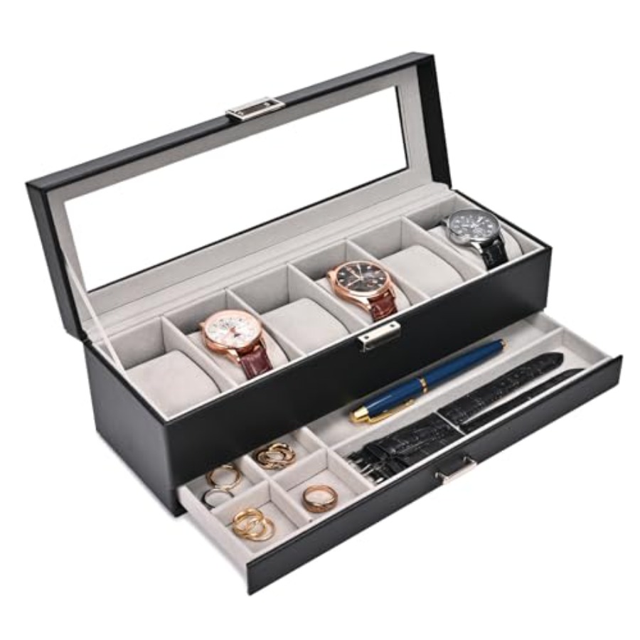 Watch Box, 6 Slot Watches Disp - Jewelry Box That Holds Watches reseña y precio