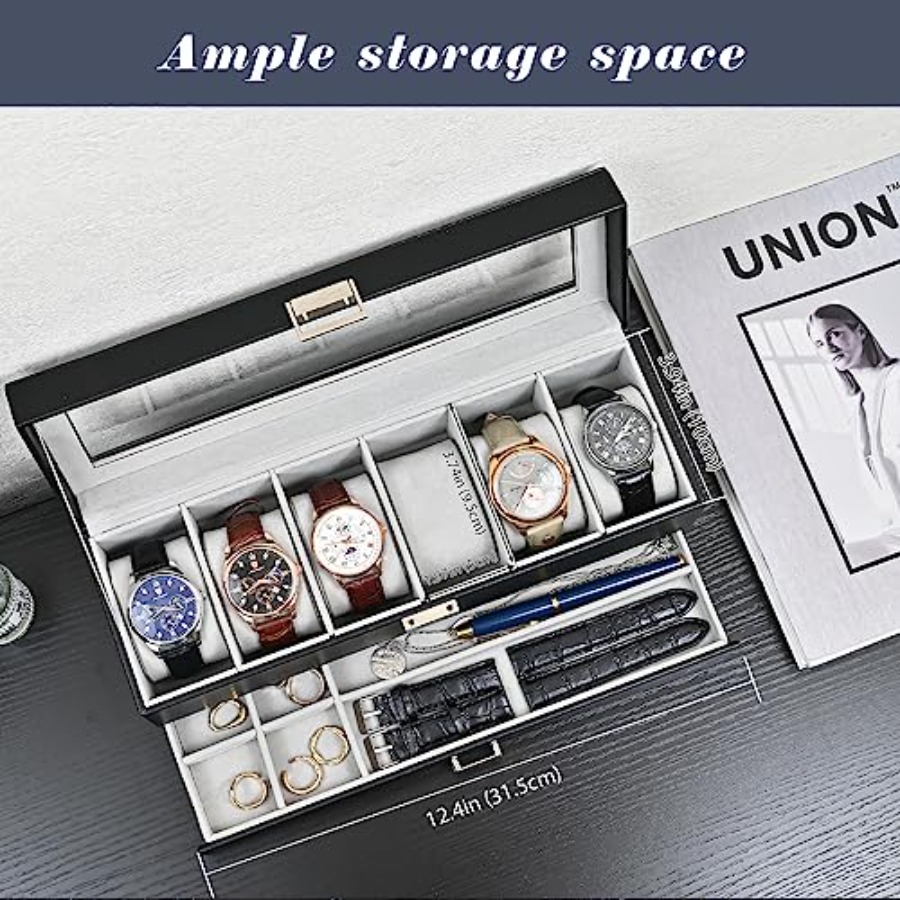 Watch Box, 6 Slot Watches Disp - Jewelry Box That Holds Watches reseña y precio