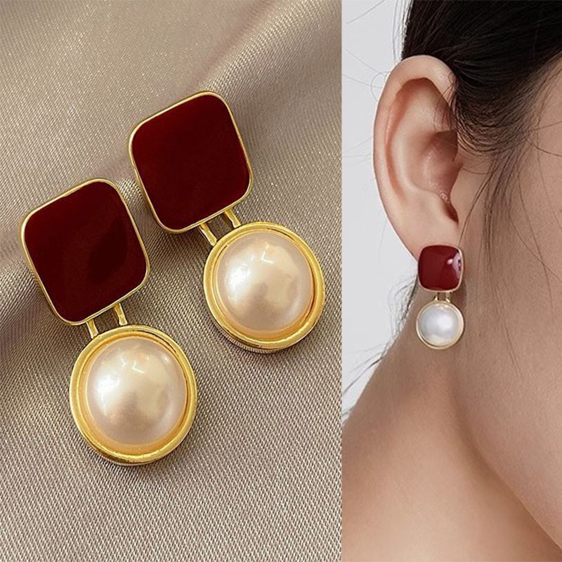 925 Silver Needle Vintage Red  - Pearl Stud Earrings reseña y precio