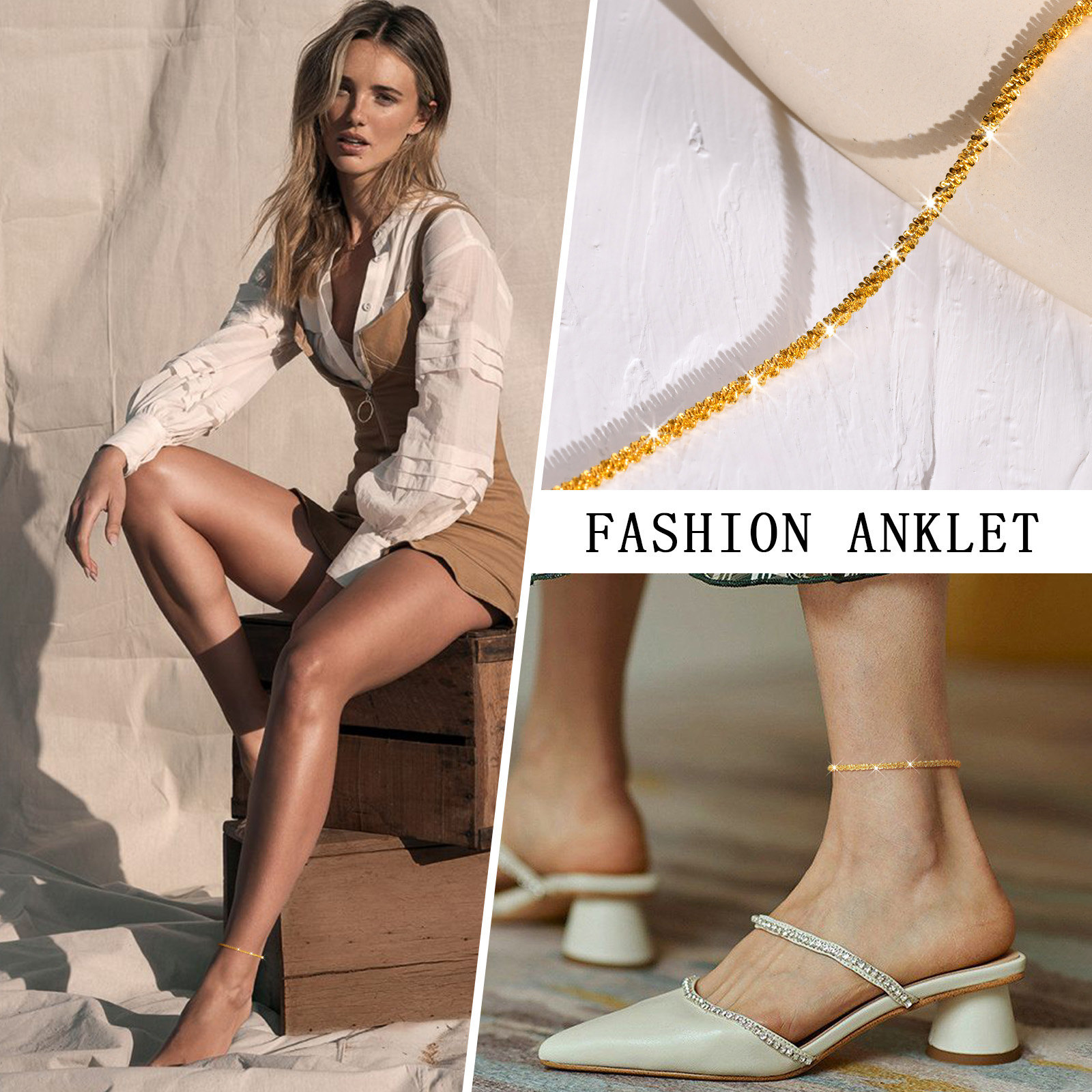 Sparkling gold anklet bracelet - Jc Jewelry & Watches reseña y precio