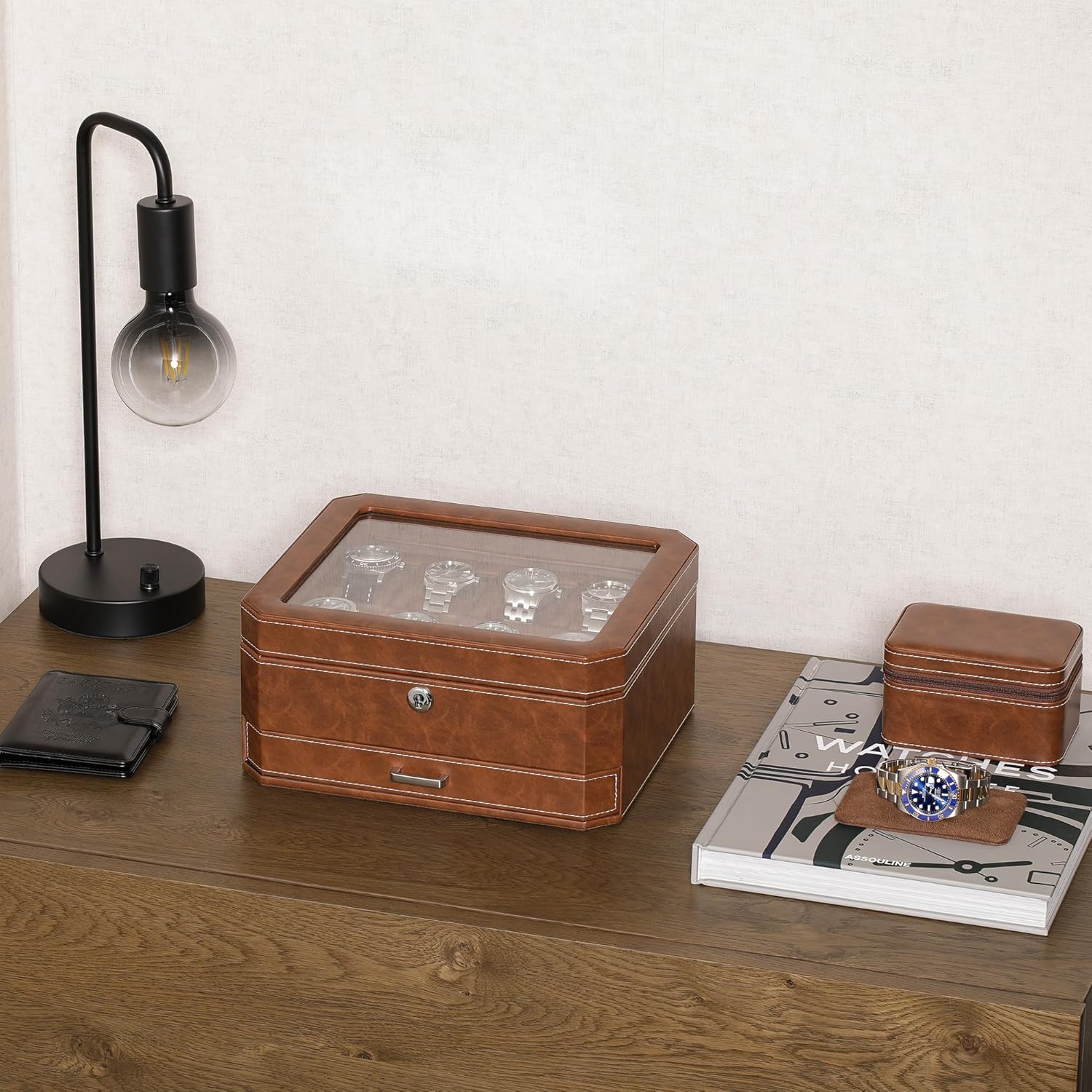 8 Slot Leather Watch Box with  - Jewelry Box With Watches reseña y precio