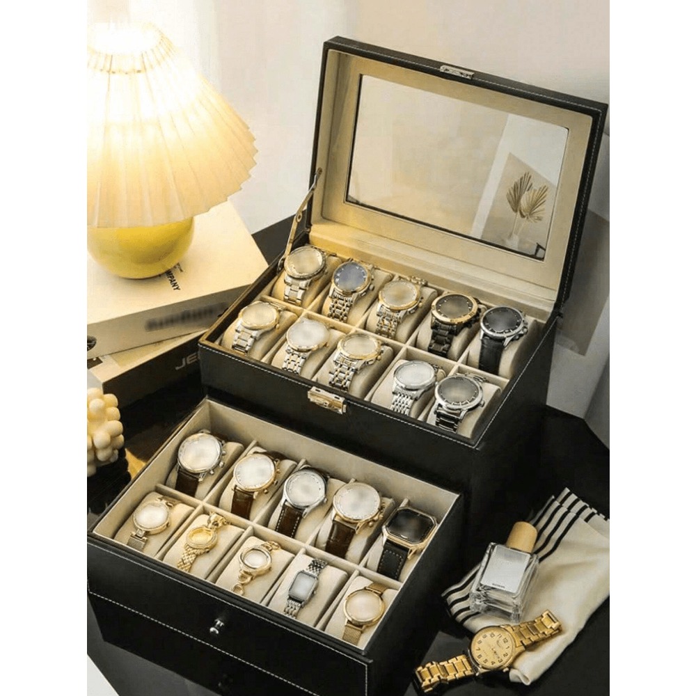 1pc Big Capacity Leather Watch - Jewelry Box With Watches reseña y precio